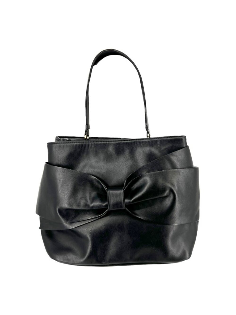 Betsey Johnson Black Bow Tote Faux Leather Floral Lining Whimsygoth Coquette